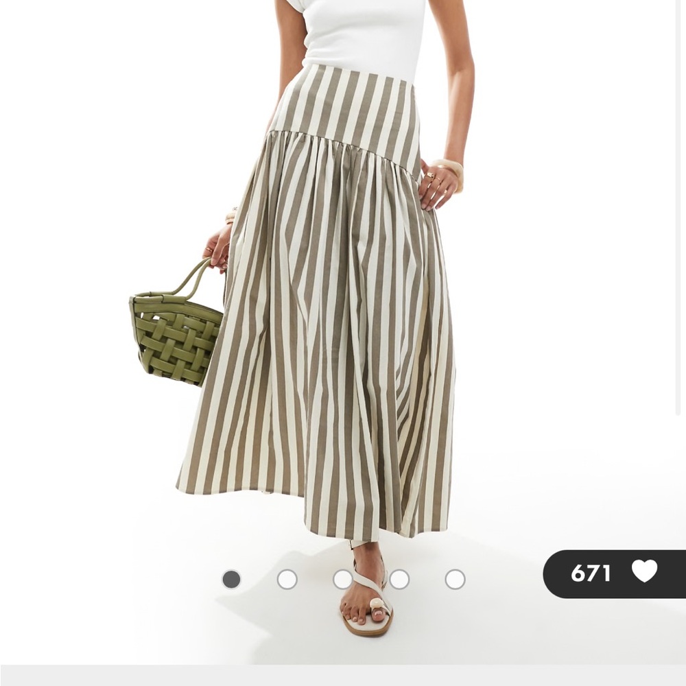 ASOS Tan and White Striped Midi Skirt
